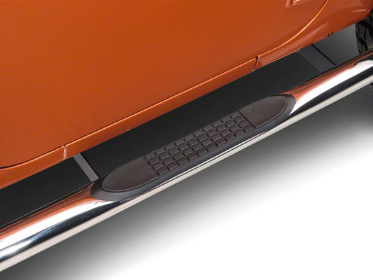 RedRock 3-Inch Round Curved Side Step Bars; Stainless Steel (07-18 Jeep Wrangler JK 2-Door)