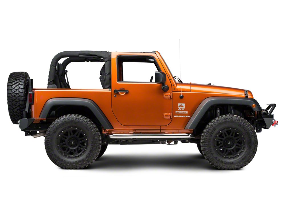 RedRock 3-Inch Round Curved Side Step Bars; Stainless Steel (07-18 Jeep Wrangler JK 2-Door)