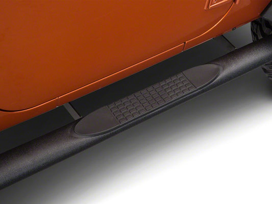 RedRock 4-Inch Oval Straight Side Step Bars; Textured Black (07-18 Jeep Wrangler JK 2-Door)