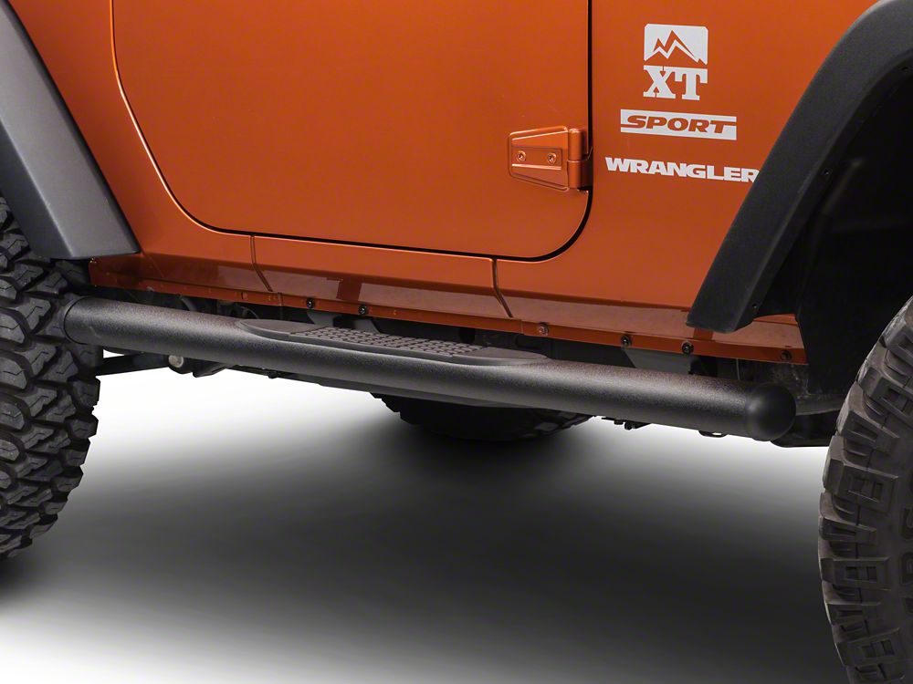 RedRock 4-Inch Oval Straight Side Step Bars; Textured Black (07-18 Jeep Wrangler JK 2-Door)