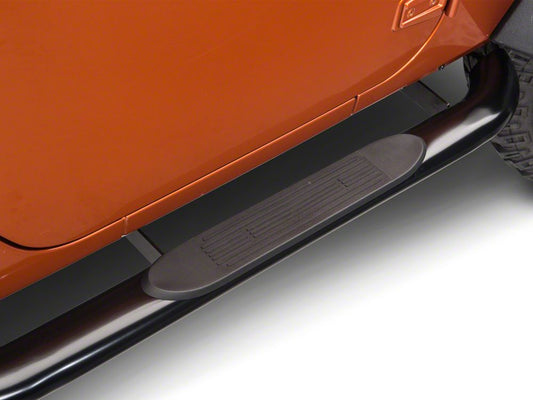 RedRock 4-Inch Oval Curved Side Step Bars; Semi-Gloss Black (07-18 Jeep Wrangler JK 2-Door)