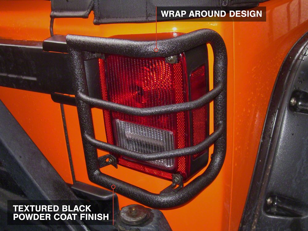 RedRock Wrap-Around Tail Light Guards; Textured Black (07-18 Jeep Wrangler JK)