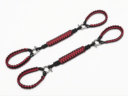 RedRock Front Rollbar Paracord Grab Handles with D-Rings; Black and Red (07-18 Jeep Wrangler JK)