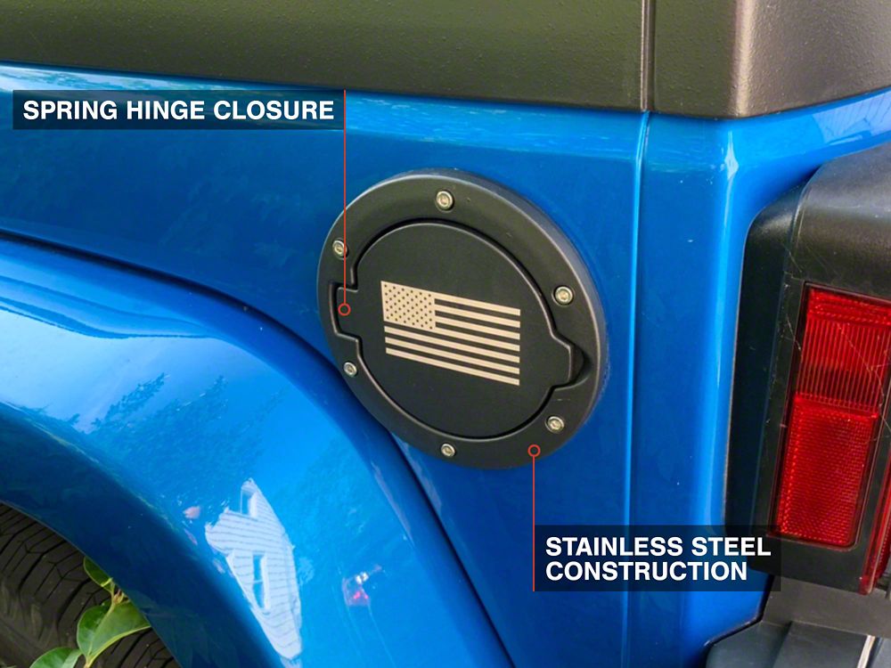 RedRock Old Glory Fuel Door Cover; Textured Black (07-18 Jeep Wrangler JK)