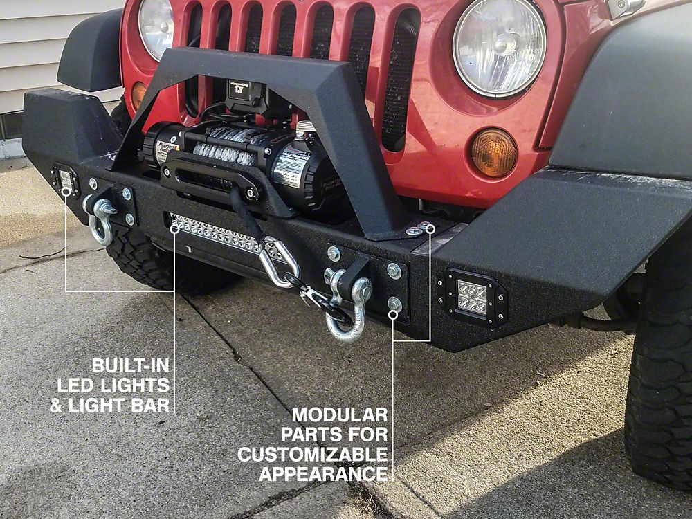 RedRock Max-HD Full Width Winch Front Bumper with Fog Lights and LED Light Bar (07-18 Jeep Wrangler JK)