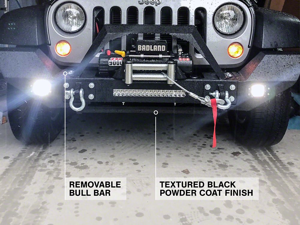 RedRock Max-HD Full Width Winch Front Bumper with Fog Lights and LED Light Bar (07-18 Jeep Wrangler JK)