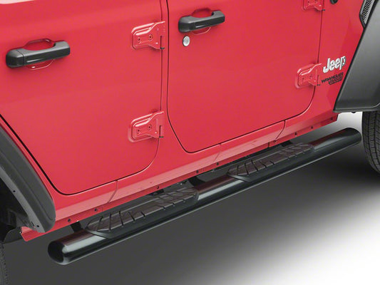 RedRock 4-Inch Oval Straight Side Step Bars; Semi-Gloss Black (18-25 Jeep Wrangler JL 4-Door)