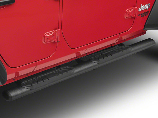 RedRock 4-Inch Oval Straight Side Step Bars; Textured Black (18-25 Jeep Wrangler JL 4-Door)