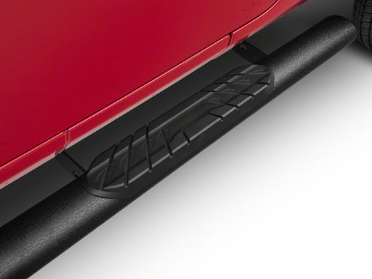 RedRock 4-Inch Oval Straight Side Step Bars; Textured Black (18-25 Jeep Wrangler JL 4-Door)