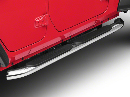 RedRock 4-Inch Oval Curved Side Step Bars; Stainless Steel (18-25 Jeep Wrangler JL 4-Door)