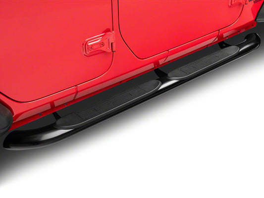 RedRock 4-Inch Oval Curved Side Step Bars; Semi-Gloss Black (18-25 Jeep Wrangler JL 4-Door)