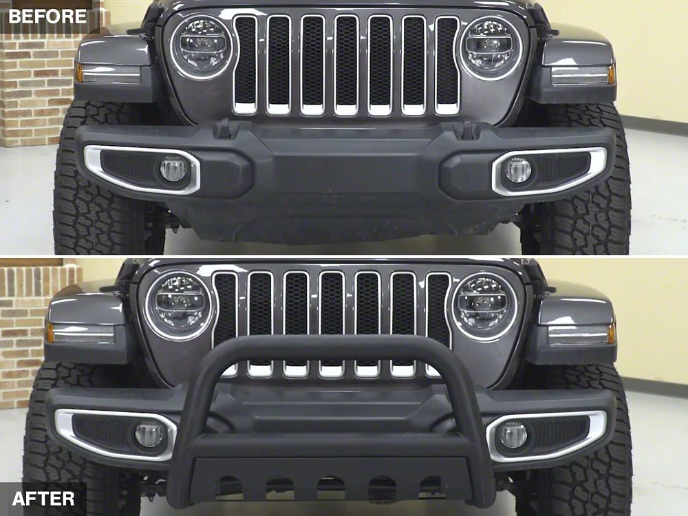 RedRock 3-Inch Bull Bar with Skid Plate; Textured Black (18-25 Jeep Wrangler JL)