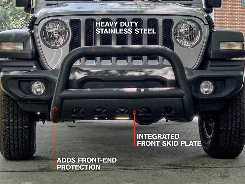 RedRock 3-Inch Bull Bar with Skid Plate; Textured Black (18-25 Jeep Wrangler JL)