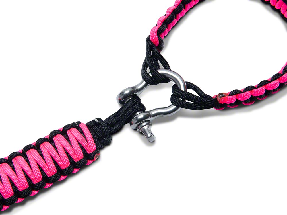 RedRock Front Rollbar Paracord Grab Handles with D-Rings; Black and Pink (07-18 Jeep Wrangler JK)