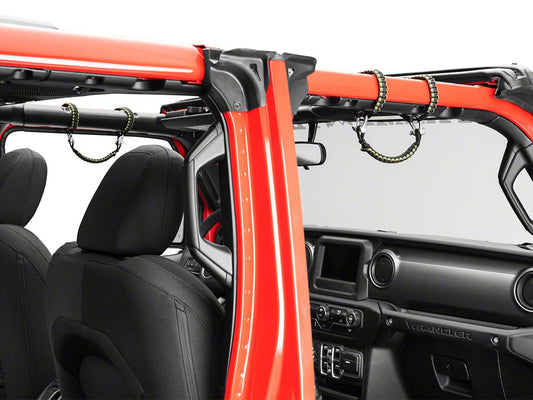 RedRock Front Rollbar Paracord Grab Handles with D-Rings; Black and OD Green (07-25 Jeep Wrangler JK & JL)