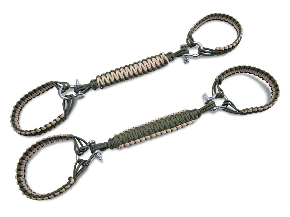 RedRock Front Rollbar Paracord Grab Handles with D-Rings; OD Green and Tan (07-18 Jeep Wrangler JK)