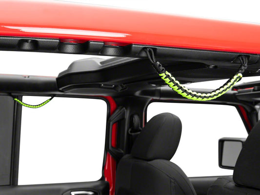 RedRock Rear Soundbar Paracord Grab Handles; Black and Neon Green (07-25 Jeep Wrangler JK & JL 4-Door)