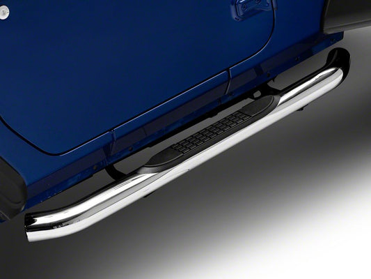 RedRock 3-Inch Round Curved Side Step Bars; Stainless Steel (18-25 Jeep Wrangler JL 2-Door)