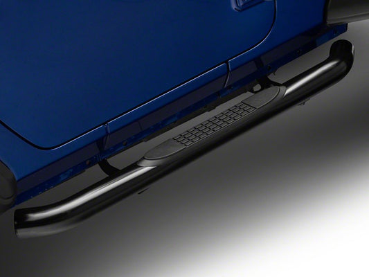 RedRock 3-Inch Round Curved Side Step Bars; Semi-Gloss Black (18-25 Jeep Wrangler JL 2-Door)