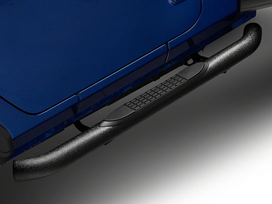 RedRock 3-Inch Round Curved Side Step Bars; Textured Black (18-25 Jeep Wrangler JL 2-Door)