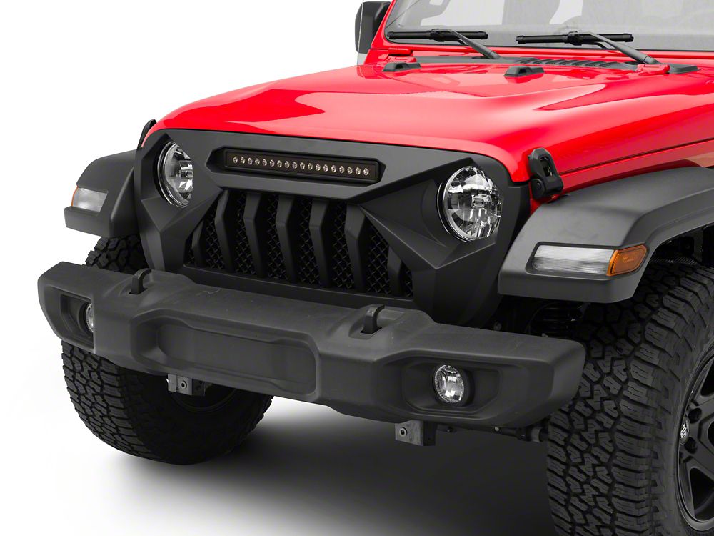 RedRock Diamond Eye Grille with LED Light Bar (18-25 Jeep Wrangler JL w/o TrailCam)