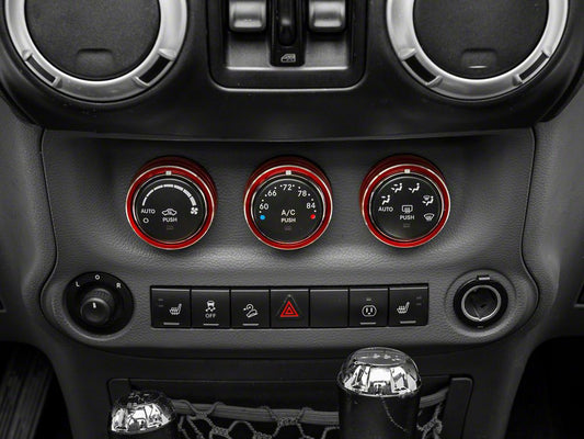 RedRock Alterum Series Billet Aluminum HVAC Control Bezels; Red (11-18 Jeep Wrangler JK)