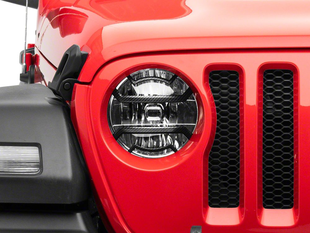 RedRock Euro Style Headlight Guards; Carbon Fiber Look (18-25 Jeep Wrangler JL)