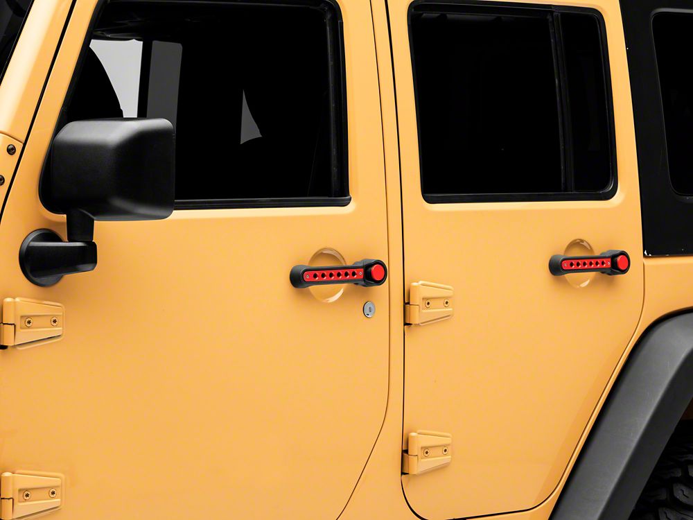 RedRock Billet Aluminum Door Handle Inserts; Red (07-18 Jeep Wrangler JK 4-Door)