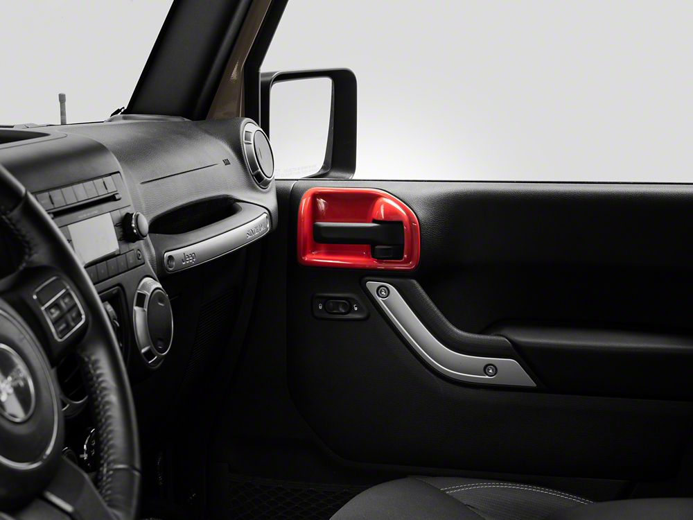 RedRock Interior Door Handle Trim Bezels; Red (07-18 Jeep Wrangler JK 4-Door)