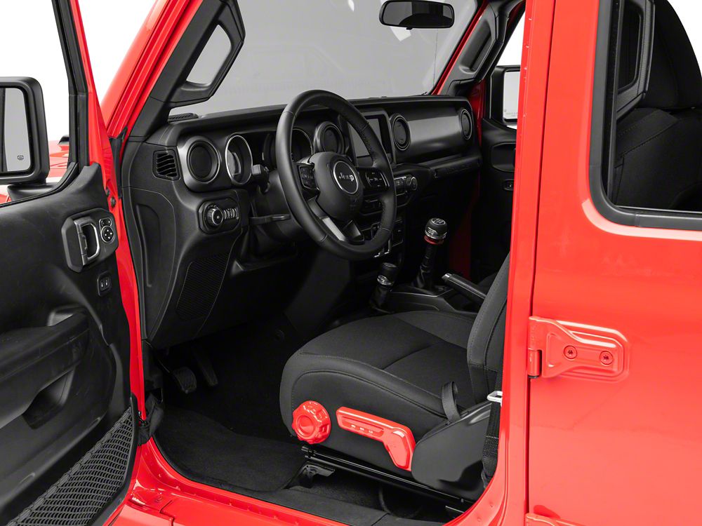 RedRock Driver Side Seat Height and Lumbar Adjustment Covers; Red (18-25 Jeep Wrangler JL)