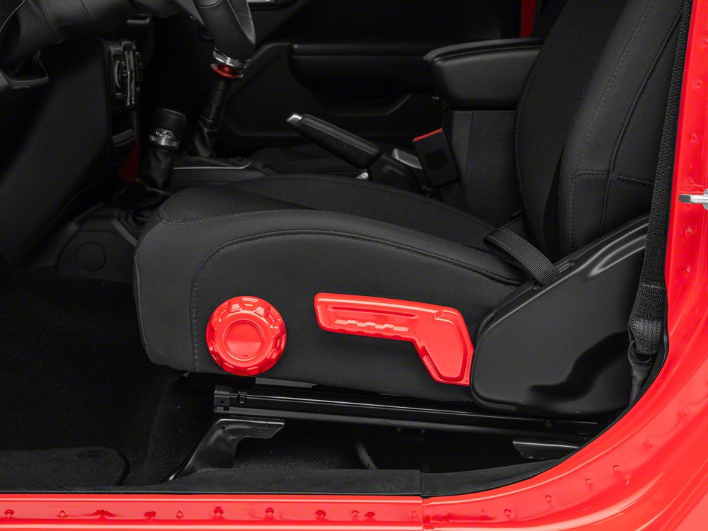 RedRock Driver Side Seat Height and Lumbar Adjustment Covers; Red (18-25 Jeep Wrangler JL)