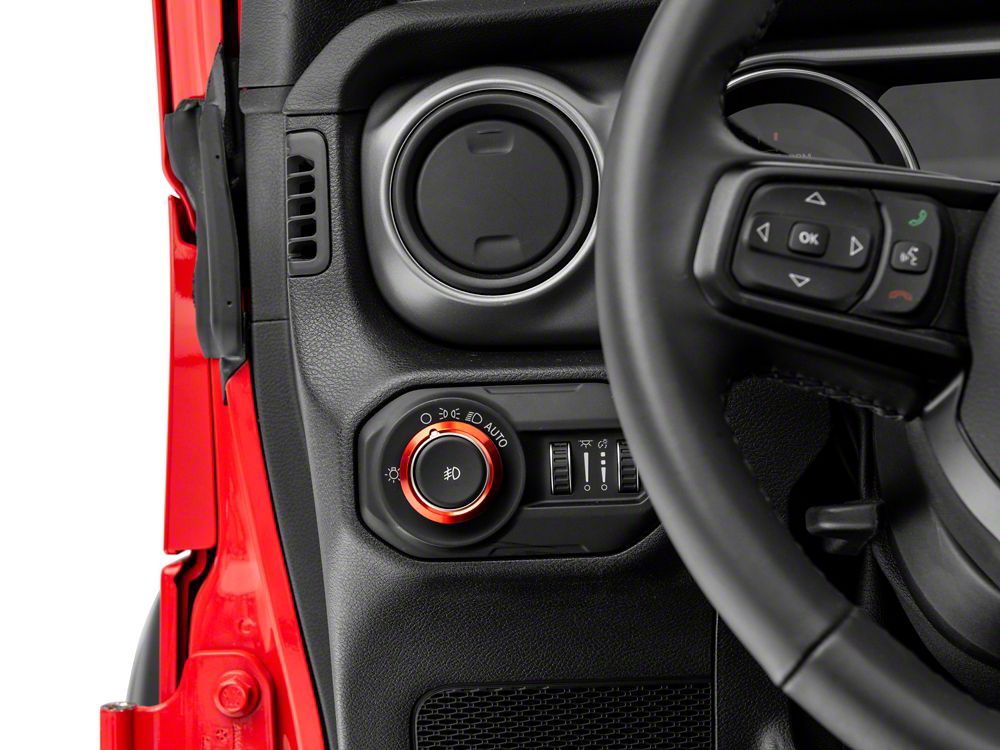 RedRock Billet Aluminum Headlight Knob Trim Ring; Red (18-25 Jeep Wrangler JL)
