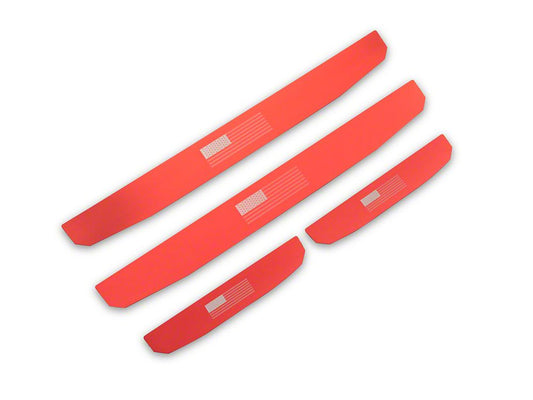 RedRock Door Sill Entry Guards with Flag; Red (18-25 Jeep Wrangler JL 4-Door)
