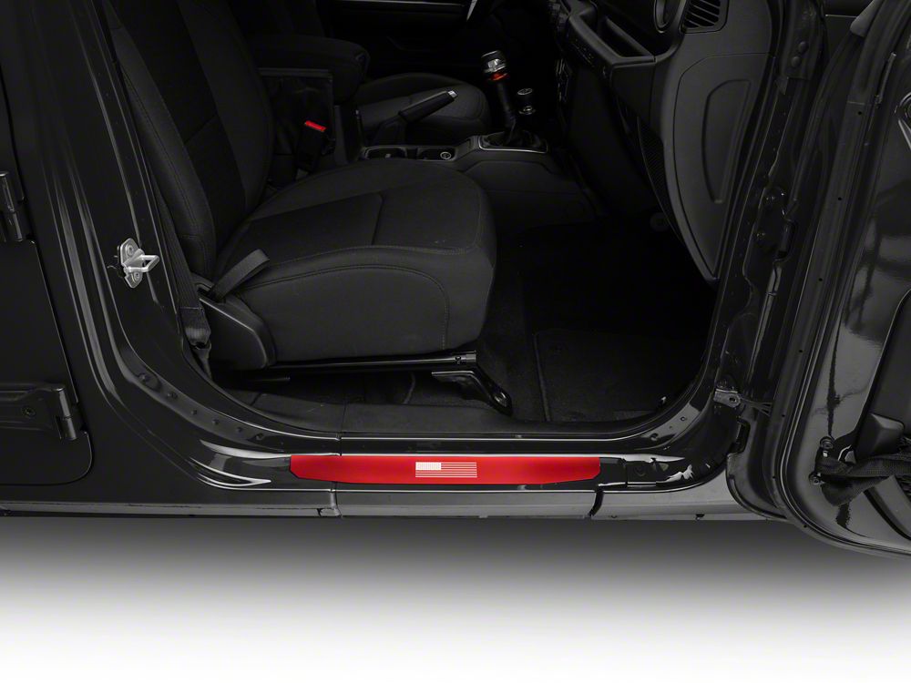 RedRock Door Sill Entry Guards with Flag; Red (18-25 Jeep Wrangler JL 4-Door)