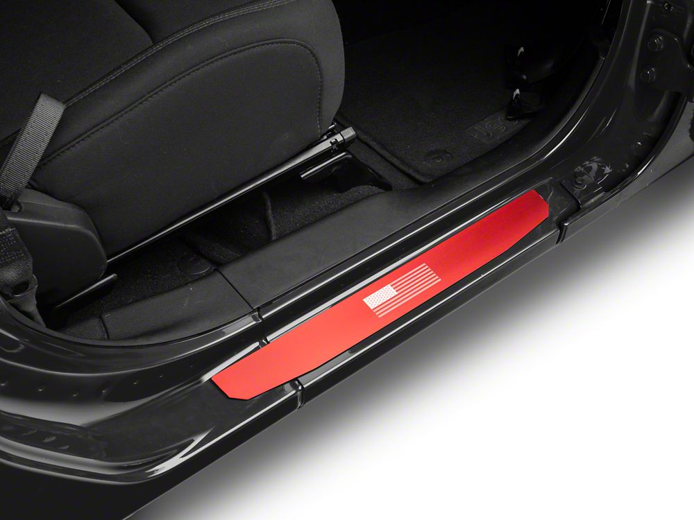 RedRock Door Sill Entry Guards with Flag; Red (18-25 Jeep Wrangler JL 4-Door)