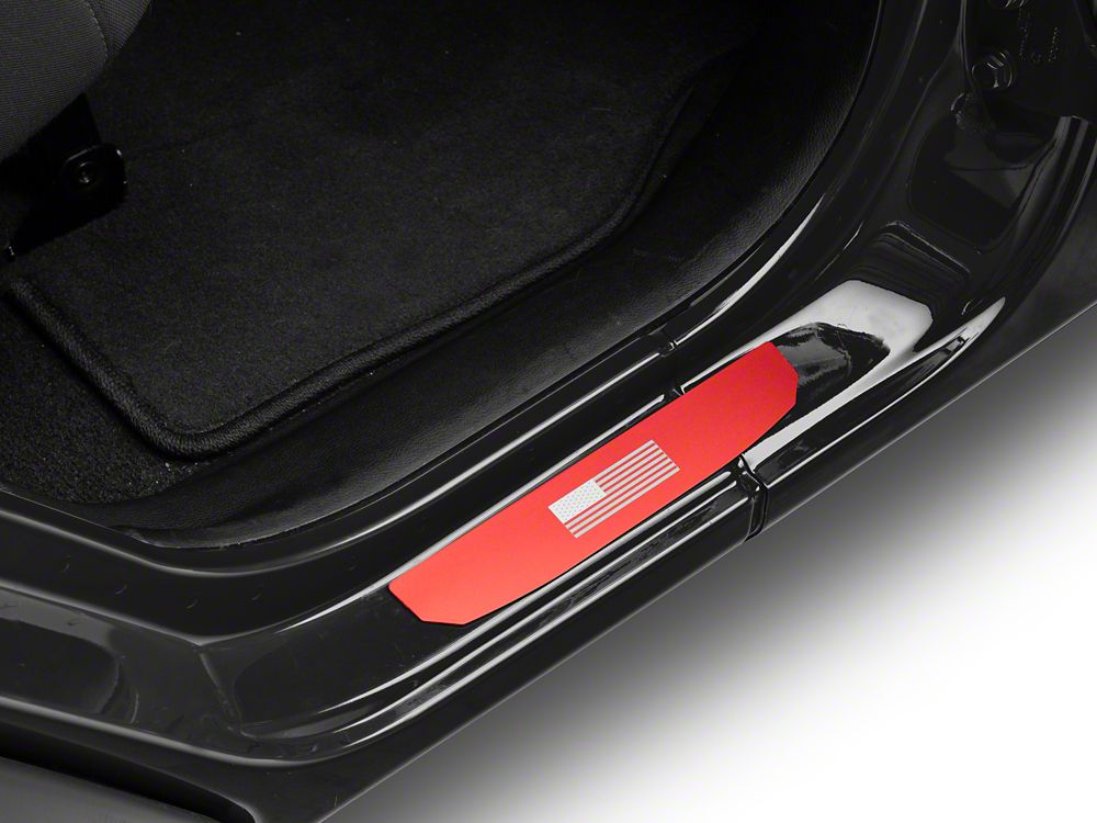 RedRock Door Sill Entry Guards with Flag; Red (18-25 Jeep Wrangler JL 4-Door)