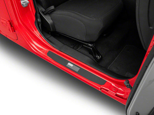 RedRock Door Sill Entry Guards with Flag; Black (18-25 Jeep Wrangler JL 4-Door)