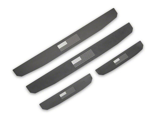 RedRock Door Sill Entry Guards with Flag; Black (18-25 Jeep Wrangler JL 4-Door)