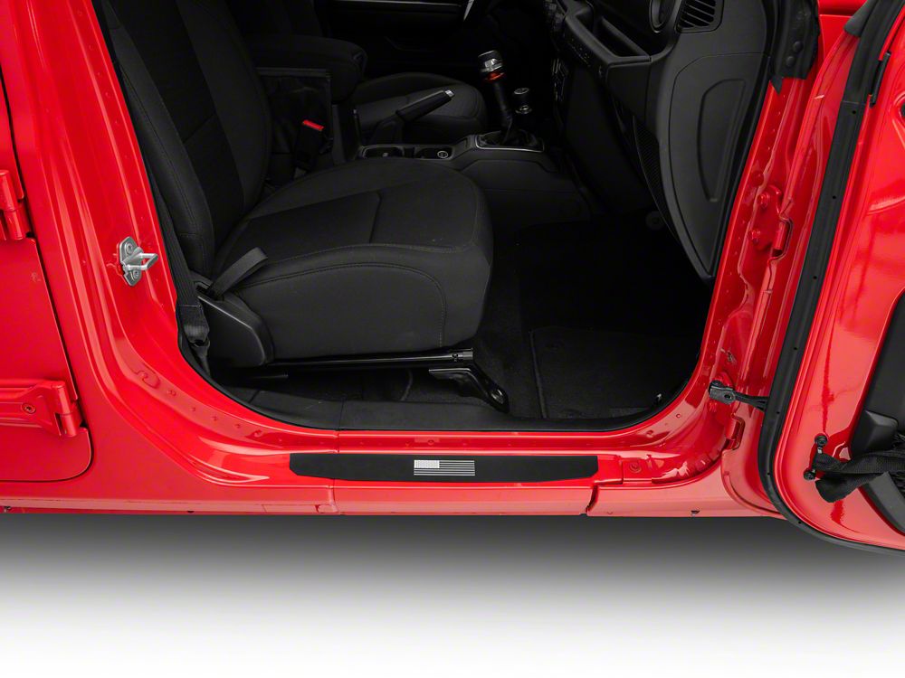 RedRock Door Sill Entry Guards with Flag; Black (18-25 Jeep Wrangler JL 4-Door)
