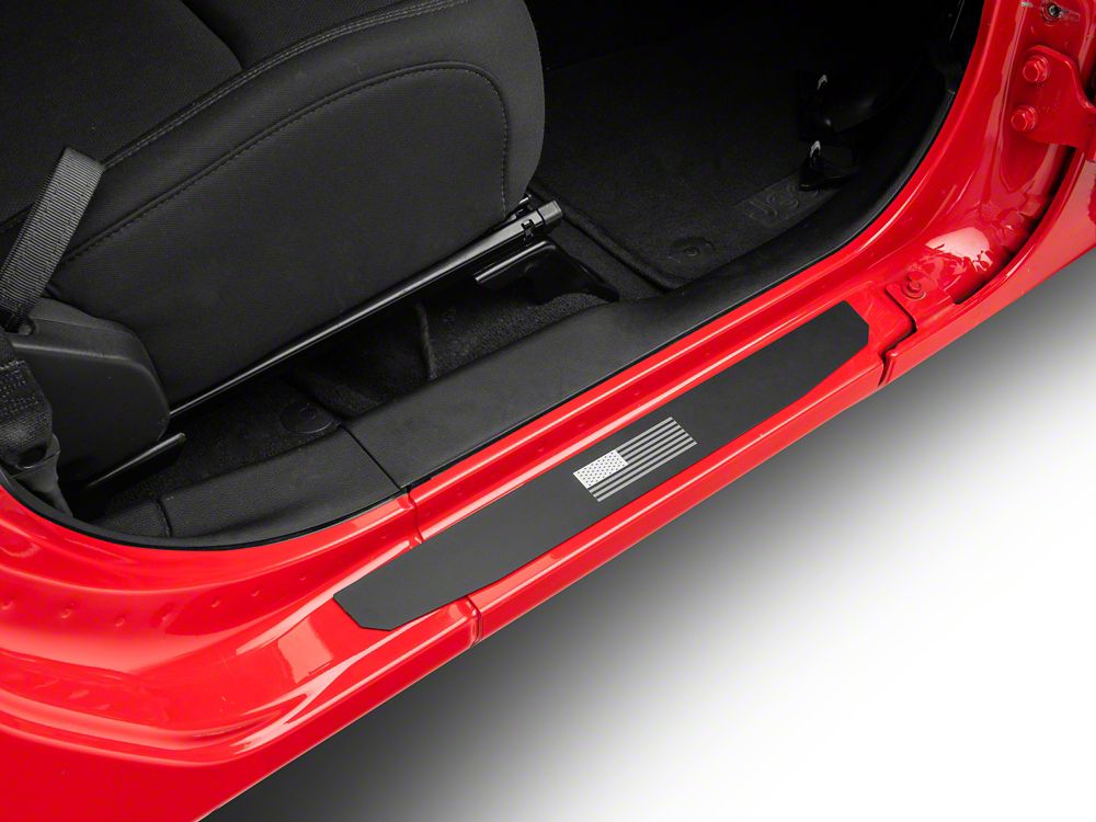 RedRock Door Sill Entry Guards with Flag; Black (18-25 Jeep Wrangler JL 4-Door)