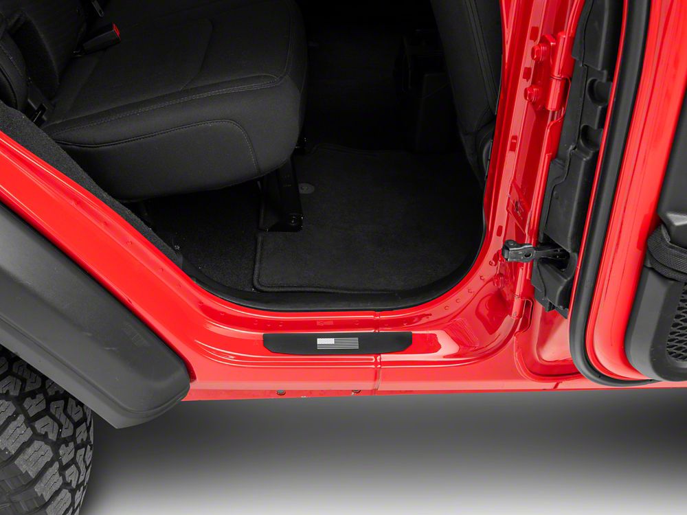 RedRock Door Sill Entry Guards with Flag; Black (18-25 Jeep Wrangler JL 4-Door)