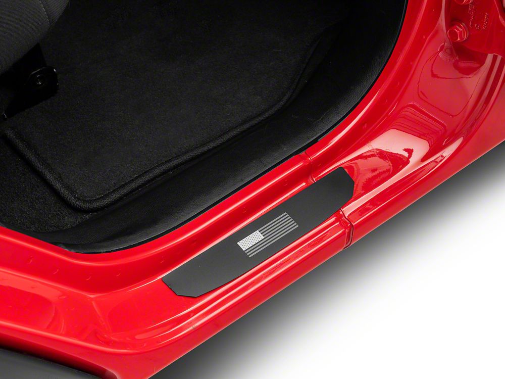 RedRock Door Sill Entry Guards with Flag; Black (18-25 Jeep Wrangler JL 4-Door)