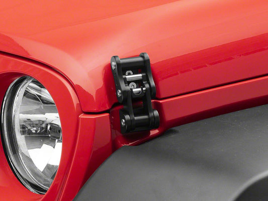 RedRock Billet Aluminum Hood Catch Set; Black (07-25 Jeep Wrangler JK & JL)
