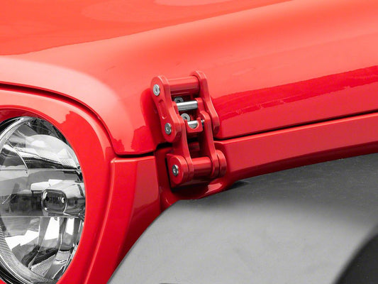 RedRock Billet Aluminum Hood Catch Set; Red (07-25 Jeep Wrangler JK & JL)