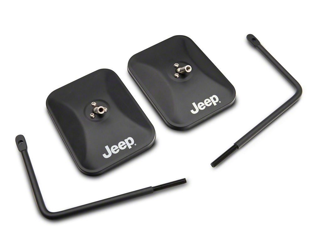 Jeep Licensed by RedRock Rectangular Adventure Mirrors with Printed Jeep Logo; Textured Black (76-25 Jeep CJ7, Wrangler YJ, TJ, JK & JL)