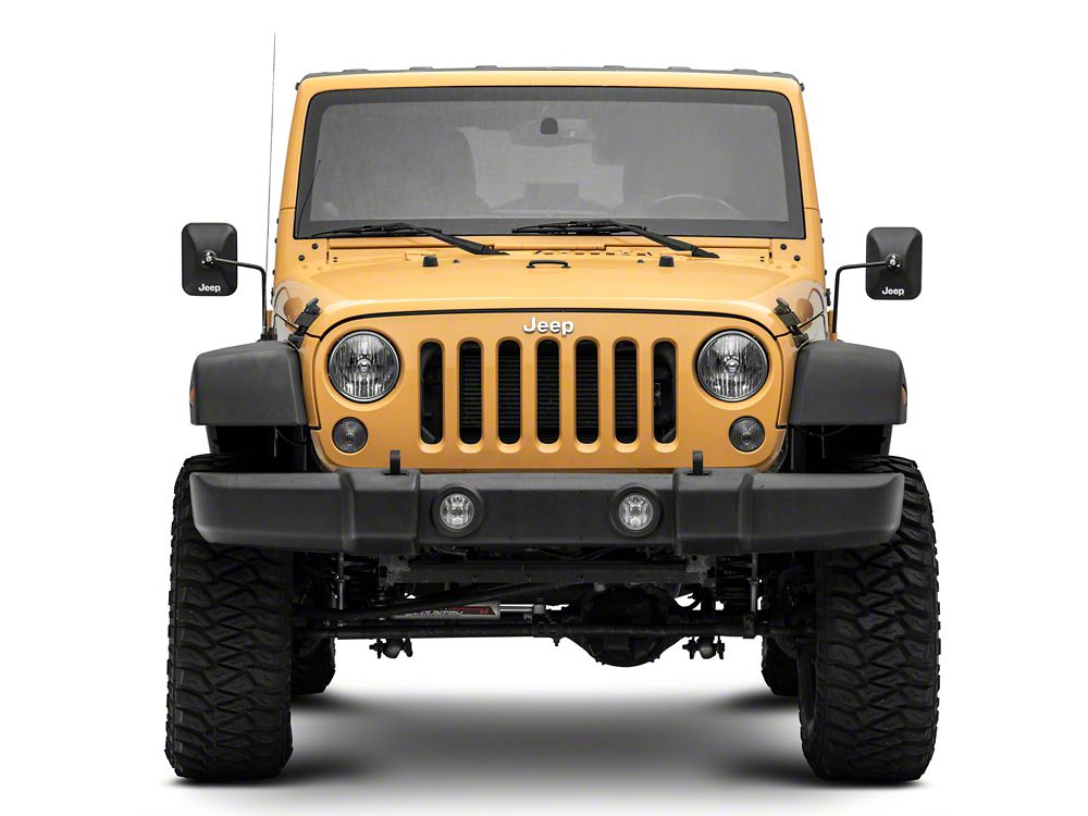 Jeep Licensed by RedRock Rectangular Adventure Mirrors with Printed Jeep Logo; Textured Black (76-25 Jeep CJ7, Wrangler YJ, TJ, JK & JL)