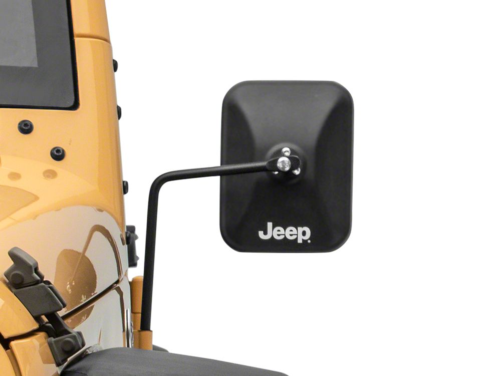 Jeep Licensed by RedRock Rectangular Adventure Mirrors with Printed Jeep Logo; Textured Black (76-25 Jeep CJ7, Wrangler YJ, TJ, JK & JL)