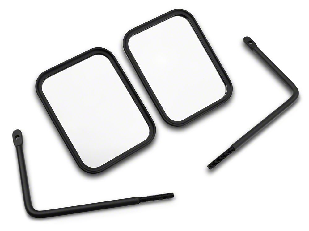 Jeep Licensed by RedRock Rectangular Adventure Mirrors with Engraved Jeep Logo; Textured Black (76-25 Jeep CJ7, Wrangler YJ, TJ, JK & JL)