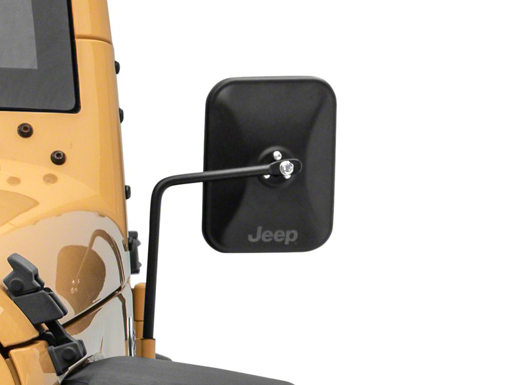 Jeep Licensed by RedRock Rectangular Adventure Mirrors with Engraved Jeep Logo; Textured Black (76-25 Jeep CJ7, Wrangler YJ, TJ, JK & JL)