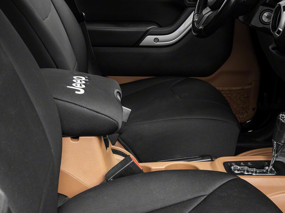 Jeep Licensed by RedRock Neoprene Center Console Arm Rest Cover with Jeep Logo; Black (11-18 Jeep Wrangler JK)